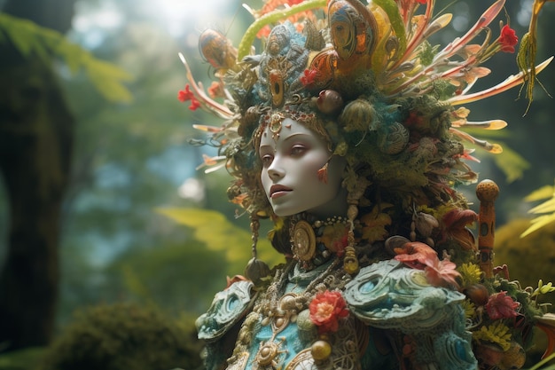 Beautiful woman with fantasy makeup in a fantasy forest Generative AI