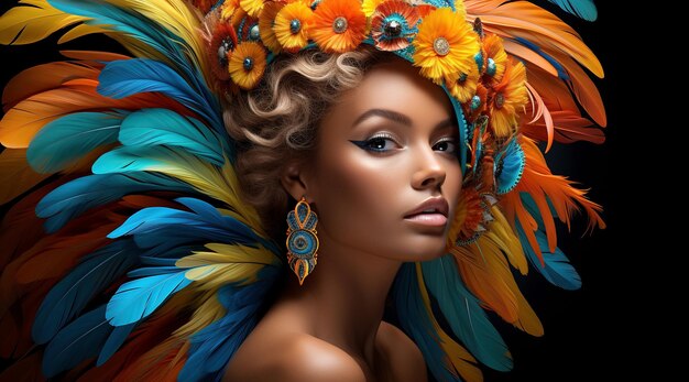 Beautiful woman with feathers