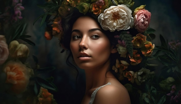 Beautiful woman with flowers in her hair