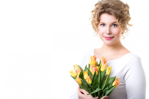 Beautiful woman with flowers.