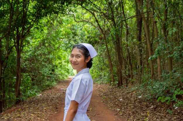 Beautiful woman with forest nature