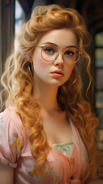 Photo beautiful woman with glasses generative ai