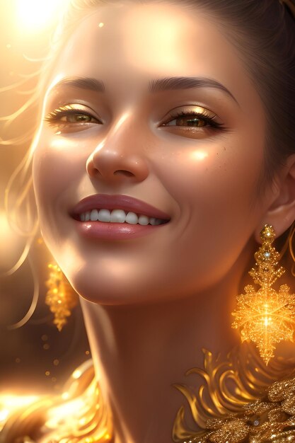 beautiful woman with gold tone