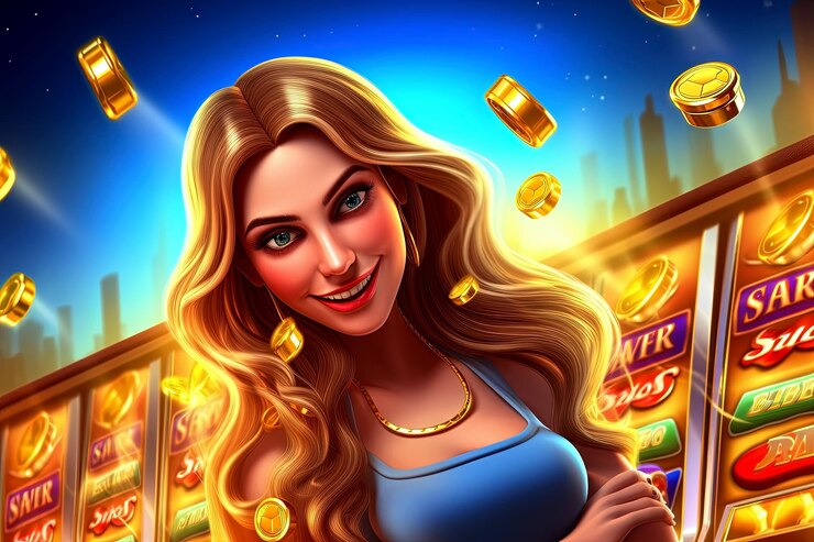 Beautiful woman with golden coins Casino concept Generative Ai