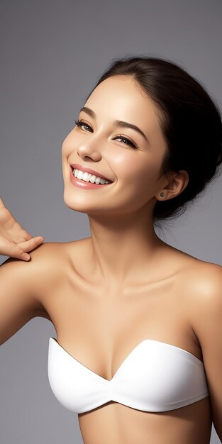 Beautiful woman with healthy body on white background