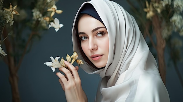 A beautiful woman with a hijab on her head