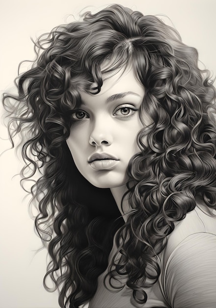 beautiful woman with long curly hair Graphite drawing