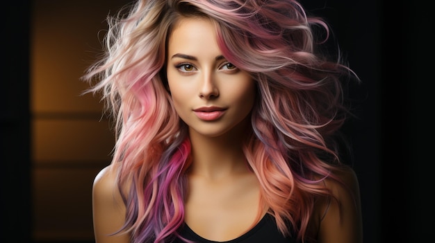 beautiful woman with long hair and dyed hair