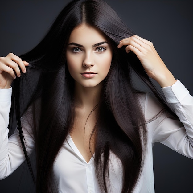 beautiful woman with long healthy hairbeautiful brunette woman with long straight shiny hair and mak