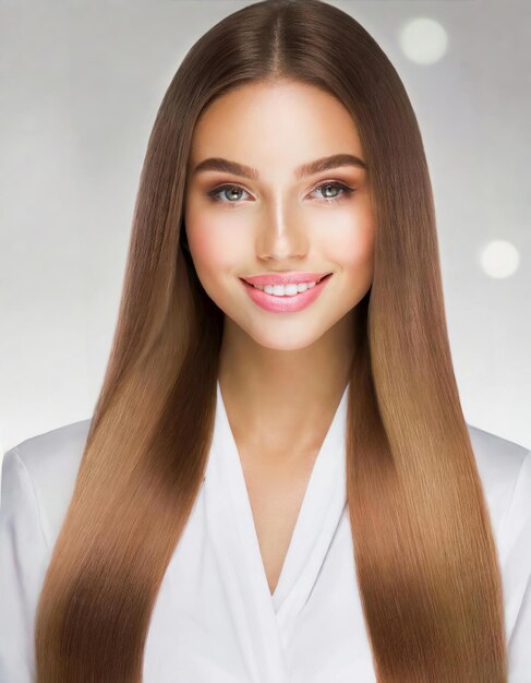 Beautiful woman with long healthy straight hair