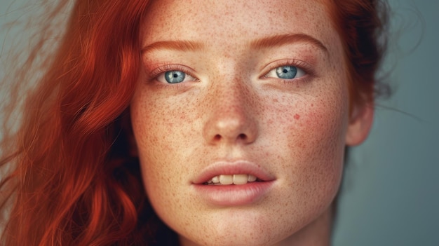 Beautiful woman with orange hair with a freckled face