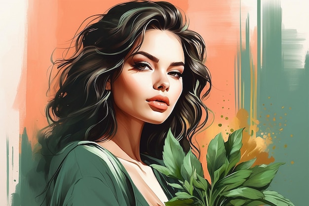 beautiful woman with parsley realistic digital illustration