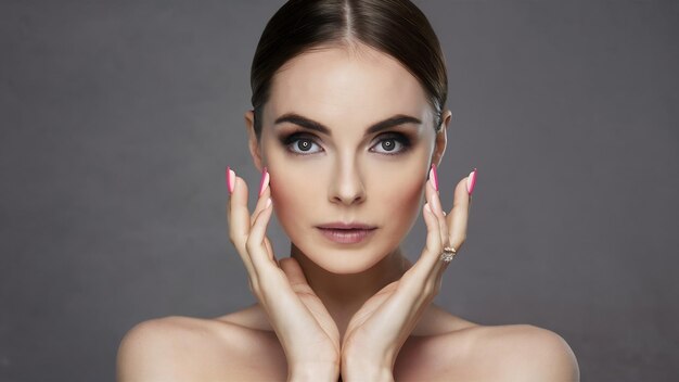 Beautiful woman with perfect makeup and manicure wearing jewellery