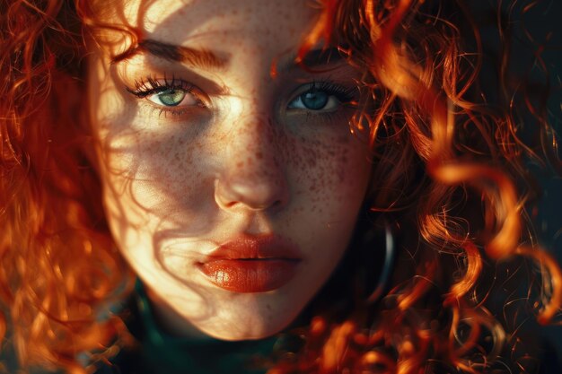 Beautiful woman with red curly hair in high quality image