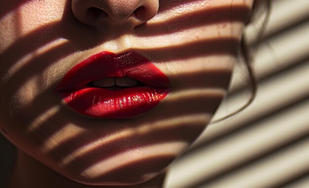 Фото Красивая женщина с красными губами и тенями на лице.