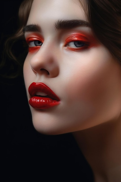 Beautiful woman with red lips and eyes makeup