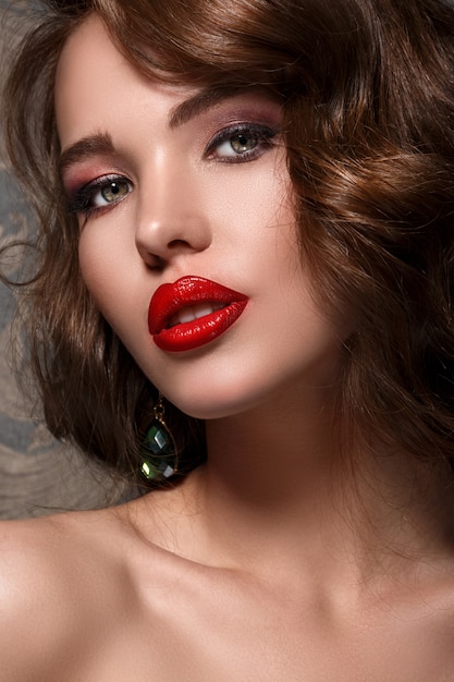 Beautiful woman with red lips