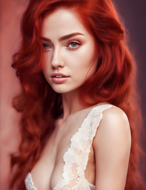 Beautiful woman with redhair created with generative ai