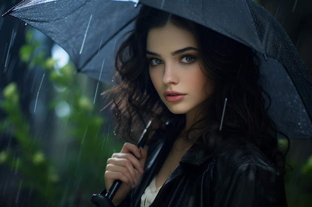 Beautiful woman with an umbrella in the rain