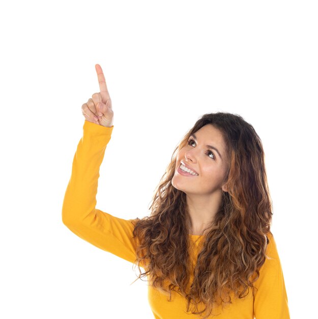 Beautiful woman with wavy hair isolated on a white background