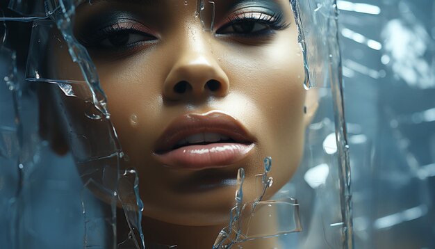 Beautiful woman with wet hair looking at camera exuding sensuality generated by artificial intelligence
