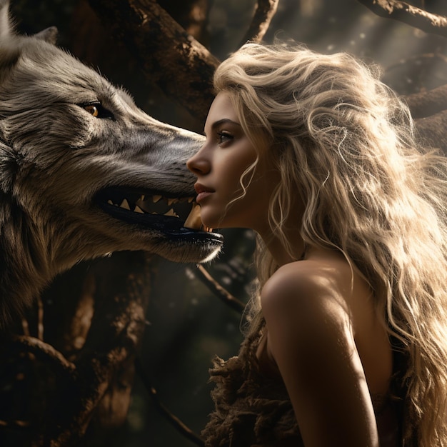 A A beautiful woman and a wolf 4