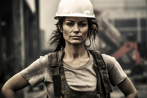 A beautiful woman working on a construction