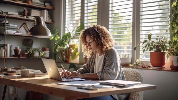 Beautiful woman working from home