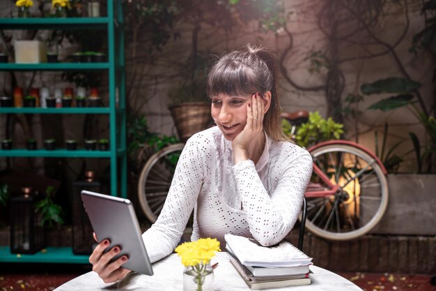 Beautiful woman working with ipad