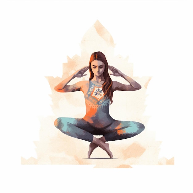 Photo beautiful woman in yoga pose vector illustration watercolor