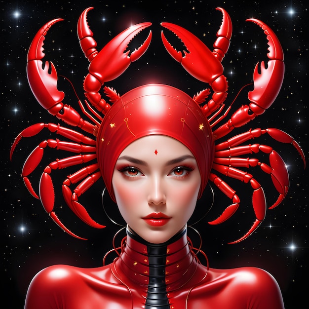 Foto bella donna segno zodiacale cancro sullo sfondo stellato