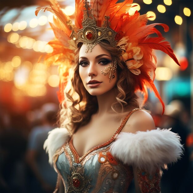 beautiful women in carnival festival with carnival musk Mardi gras or Confetti generative ai