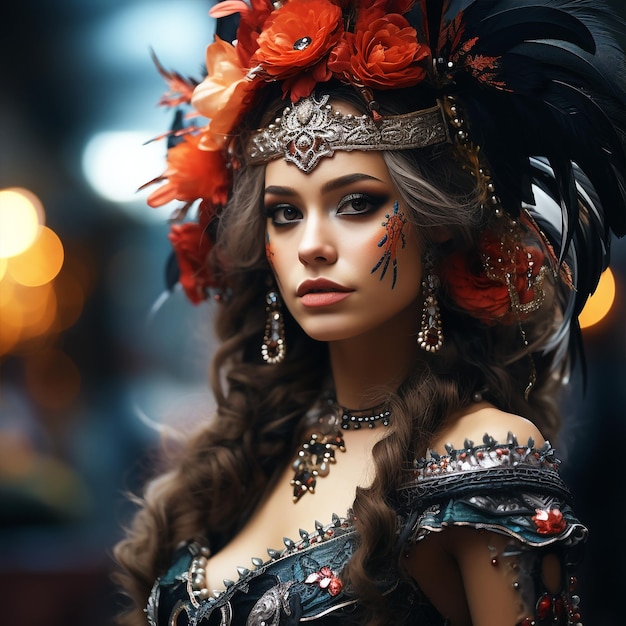 beautiful women in carnival festival with carnival musk Mardi gras or Confetti generative ai