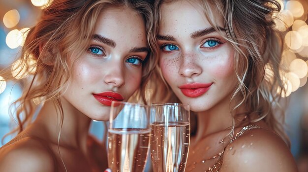 Beautiful Women Cheers Friends in Party Champagne Delight