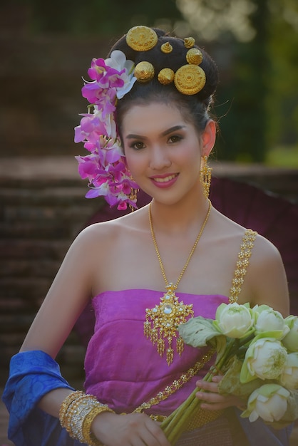 Beautiful women dressed in ancient Lanna style in northern Thailand.