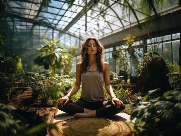 beautiful women meditating yoga Generative AI