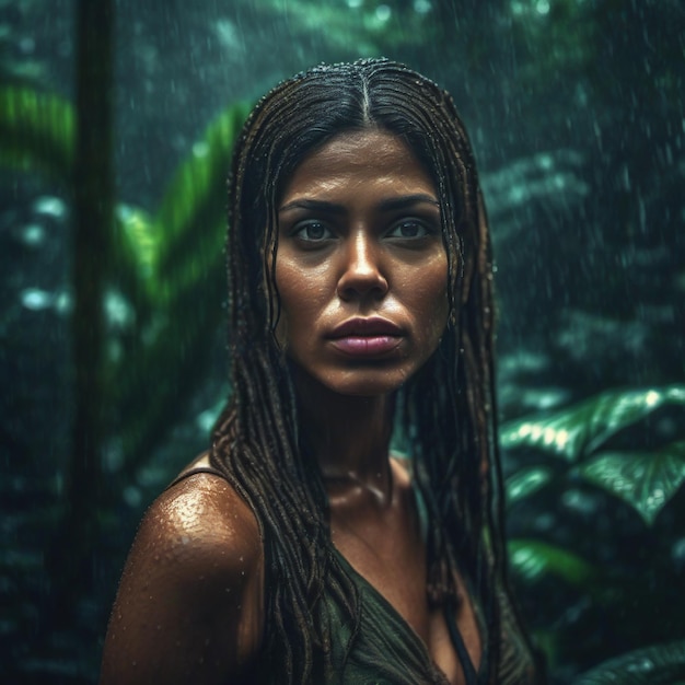 beautiful women in the middle of the rain forest
