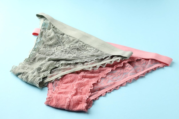 Beautiful women's panties on a blue background