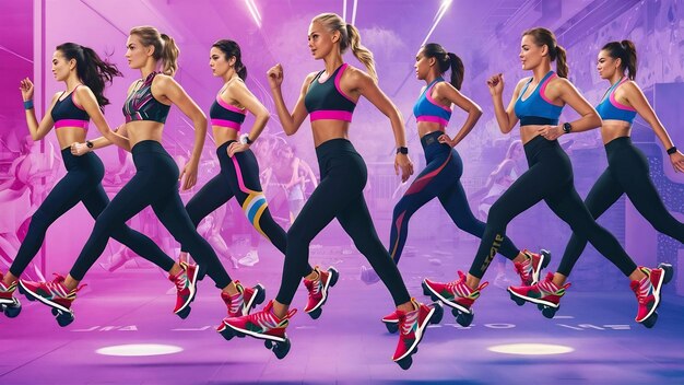 Photo beautiful women in sportswear with kangoo jump shoes