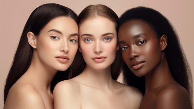 Beautiful women with beautiful face Skin care editorial Different types and colors of skin