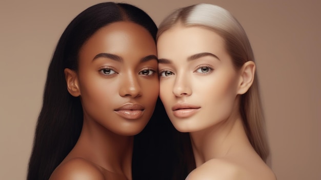Beautiful women with beautiful face Skin care editorial Different types and colors of skin