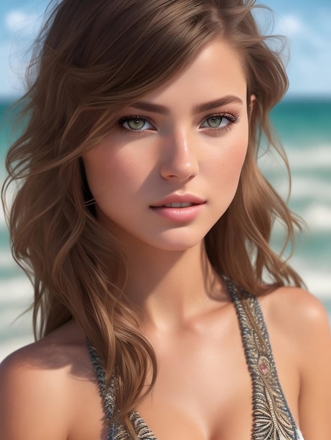 Beautiful women with Brown hair on the beach