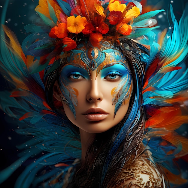 Beautiful women with colorful mystical background ai generated