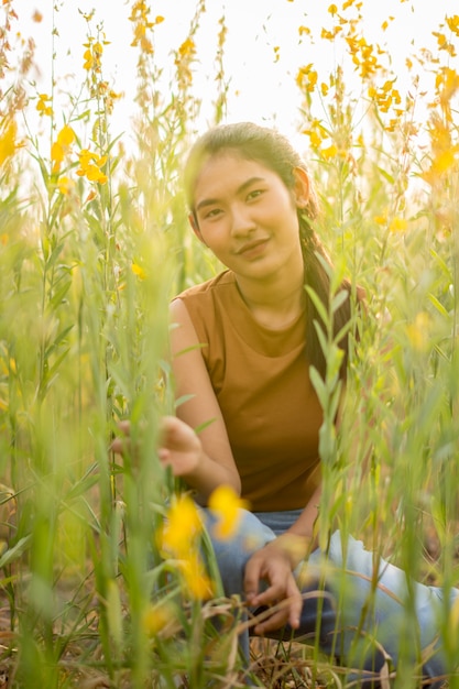 Beautiful Women With Flower Crotalaria