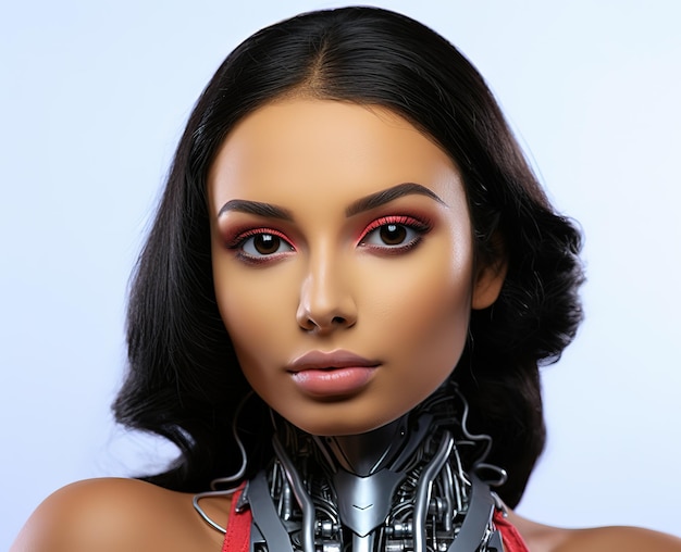 Beautiful women with future technology device humanoid robot