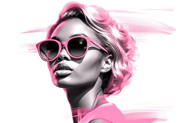ピンク色のモックアップデザインの美しい女性