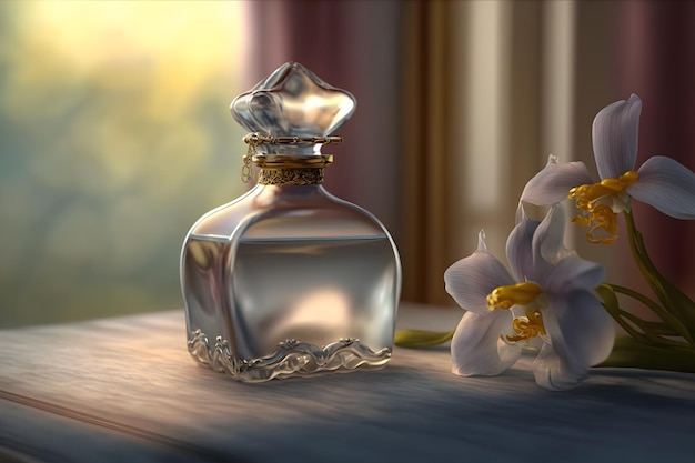 Beautiful womens perfume bottle with orchids neural network generated art