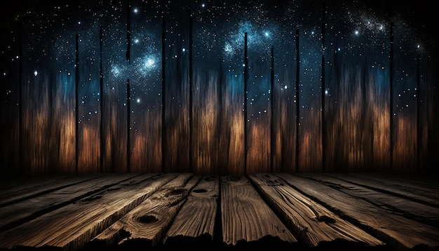 Beautiful wood plank starry skyGenerative AI