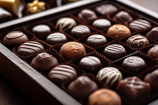 A beautiful wooden box with chocolates inside