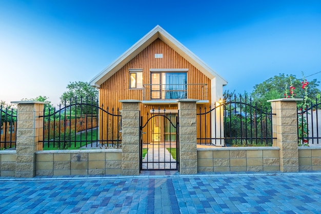 Beautiful wooden house with a lawn